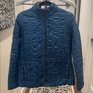 CAbi Teal Blue Quilted Jacket size MEDIUM